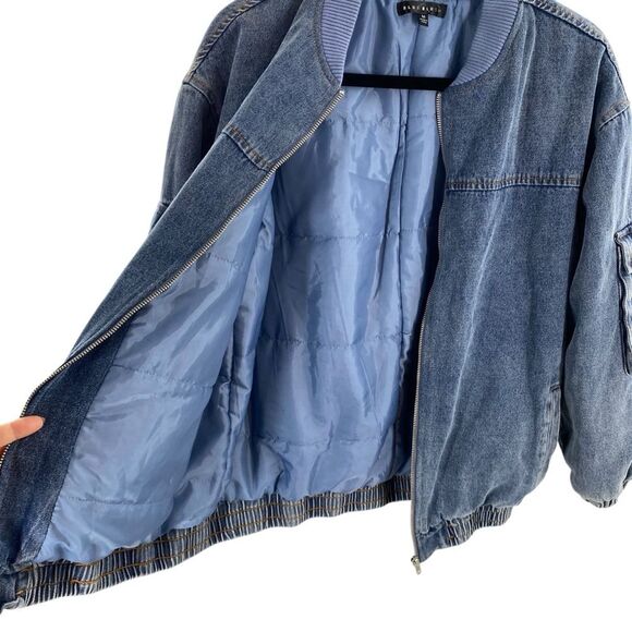 Blue Blush Women’s M Oversized Denim Bomber Jacket Blue Insulated Chore Barn - Picture 6 of 16